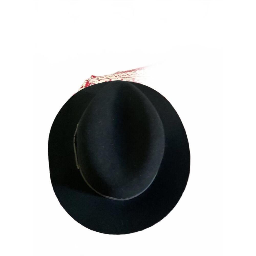 Rag & Bone Classic Black Wide-Brim Wool  Fedora Hat with Leather/Metallic Band M - Picture 3 of 8